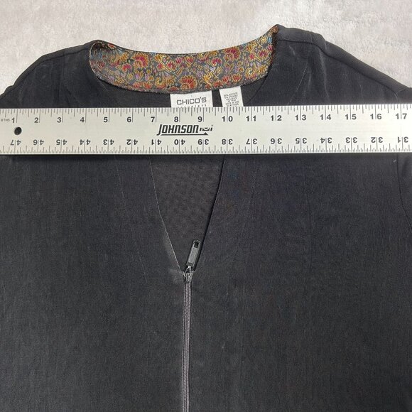 Chico's Travelers Womens Black Zip-Up Jacket Size 3 Stretch Paisley Trim Casual - Picture 5 of 7